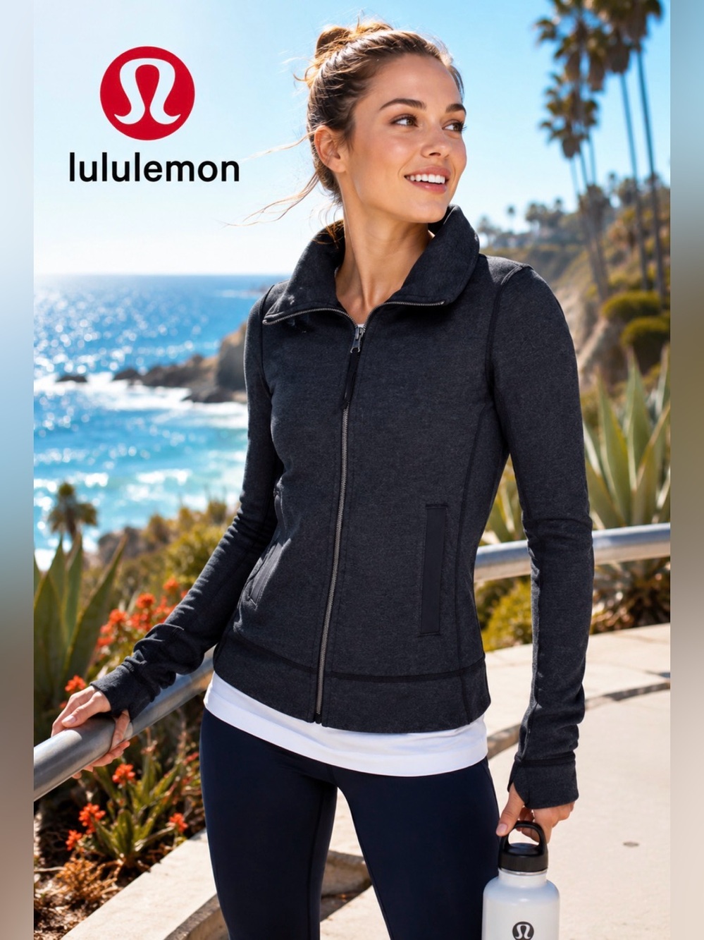 Lululemon En Route Heathered Black Gray Zip-Back Collared Jacket | Women’s Sz 6